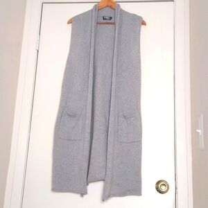 Beryll Cashmere Sweater Vest Long Line Cardigan Open Front Sleeveless Gray